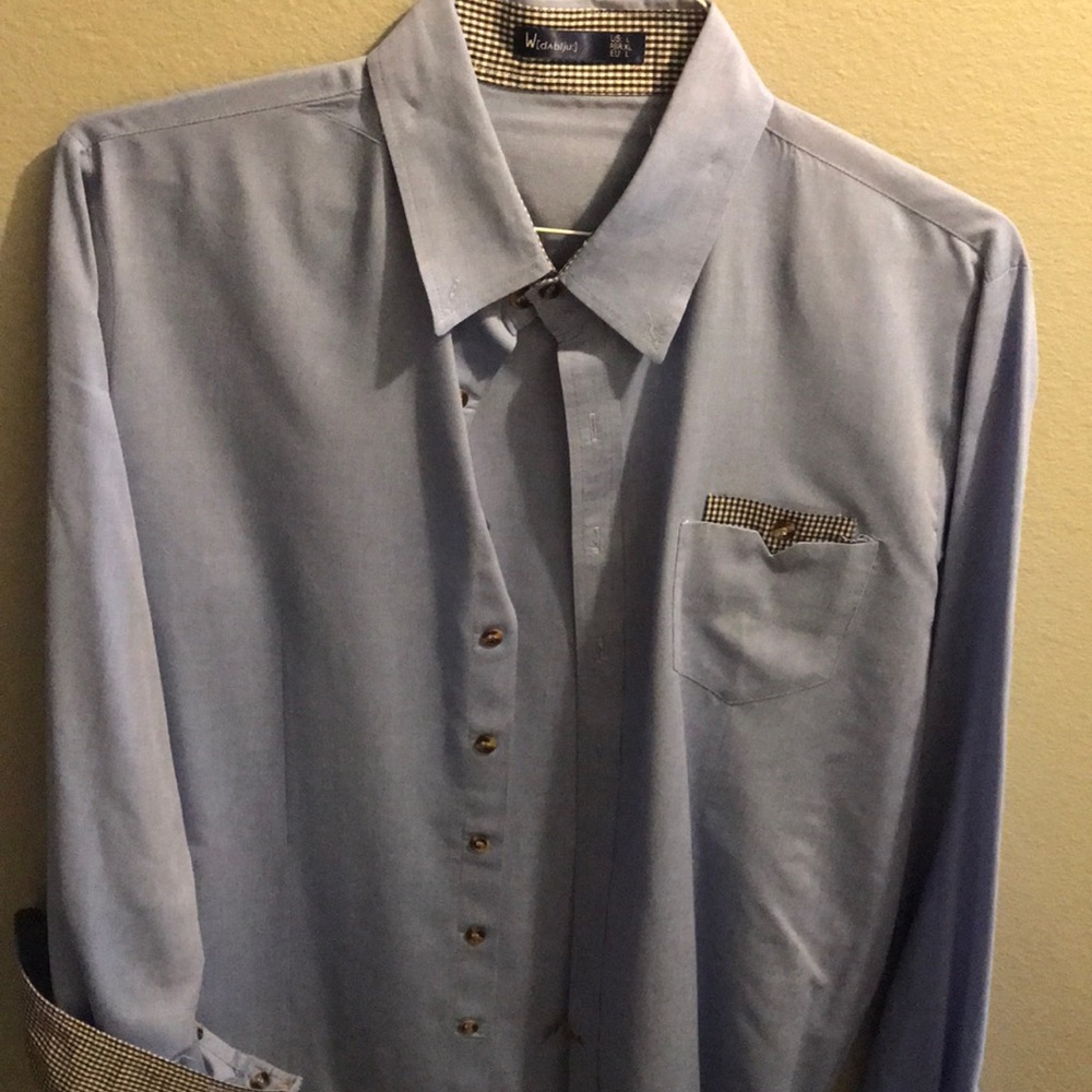 Doublju Dress Shirt Blue Large